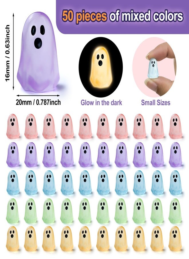 AuraGlaze 50pcs Halloween Mini Ghosts Figures, Small Little Resin Ghost, Tiny Ghost in The Dark Miniature Figurines for Halloween,Plant Pot Landscape,Garden Party Decor - Image 2